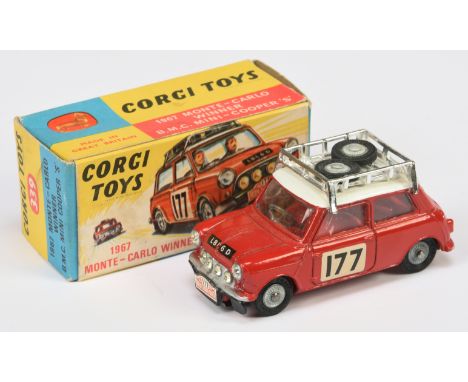 Corgi Toys 339 BMC Mini Cooper S "Rallye Monte Carlo" - Red body and interior, white&nbsp; roof with chrome rack and spare ca
