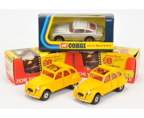Corgi Toys "James Bond" Group Of 3 - (1) 272 Citroen 2CV - Deep Yellow, (2) Same - conditions are generally Near Mint in Good