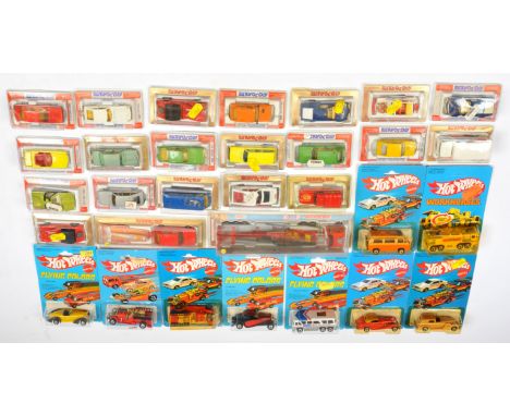 Majorette &amp; Hot Wheels (Mattel) Group Of 31 To Include "Flying Colors" Auburn - Yellow and Black Bugatti - Red and black,