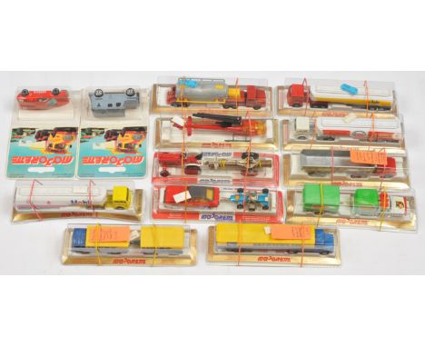 Majorette Group Of 13 To Include - Twin Pack Ford Capri with Racing Car On trailer, Truck and Trailer "Saviem", Security Truc