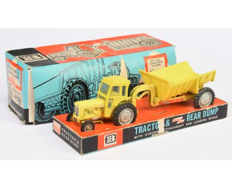 Britains 9630 Fordson Tractor with Rear Dump - Yellow, pale grey hubs - Good overall (without accessories) in a Fair to Good 