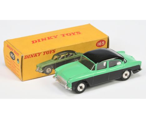 Dinky Toys 165 Humber Hawk - Two-Tone Green and black, silver trim and spun hubs - Good Plus to excellent in a Good Plus yell