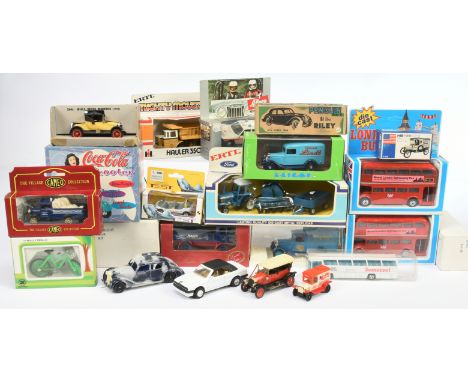 A Boxed Group To Include Ertl Tractor set, Eligor Van, Tomica - Ford Model T van plus others - conditions are Excellent to Mi