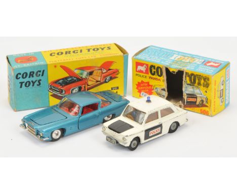 Corgi Toys A Pair - (1) 241 Ghia L.6.4 - Blue, red interior, chrome trim and spun hubs, (2) 506 Sunbeam Imp "Police" Car - Bl