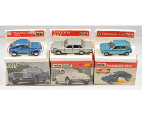 Polistil (1/25th) Group Of 3 - (1) S25 Volkswagen Polo - Blue, (2) S20 Volvo 164E - Silver and (3) S42 Volkswagen Saloon (Bee