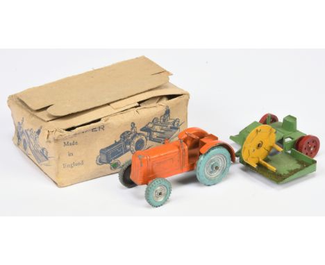 Charbens Farm tractor and Reaper - Orange tractor with blue and silver metal wheels, Green, red and yellow reaper - Fair incl