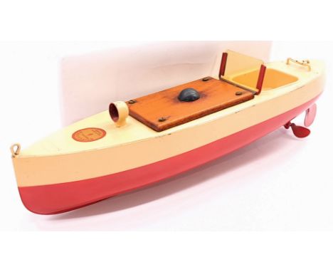 Sutcliffe Minx Motor Launch Boat, clockwork, with original rubber dug and windscreen, some wear to paint otherwise Good Plus 