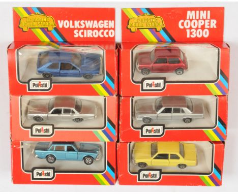 Polistil (1/43rd) Group Of 6 Cars To Include - CE50 Mini Cooper 1300 - Metallic dark red, CE61 jaguar XJ 4.2 - Silver plus ot