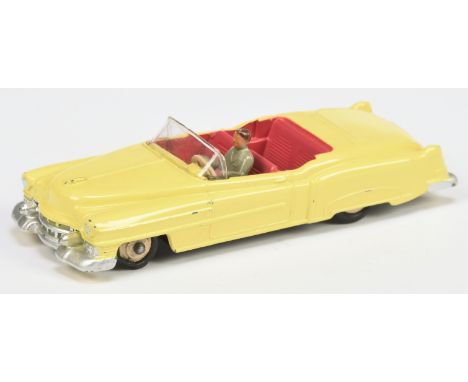 Dinky Toys 131 Cadillac Eldorado - yellow body with cerise interior, figure driver, silver trim and light beige rigid hubs - 
