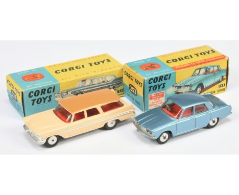 Corgi Toys A Pair - (1) 219 Plymouth Sports Suburban Station wagon - Cream body, tan roof, silver trim, red interior and flat