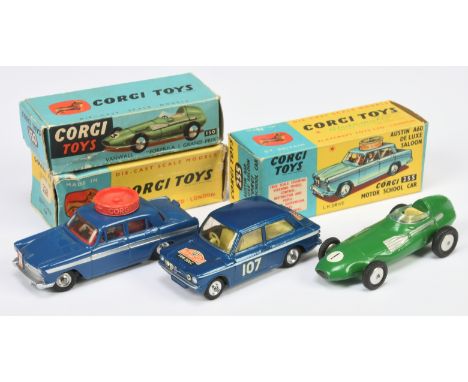 Corgi Toys Group Of 3 To Include - (1) 150 Vanwall Racing Car - Green, flat spun hubs, racing No.1, (2) 255 Austin A60 Drivin