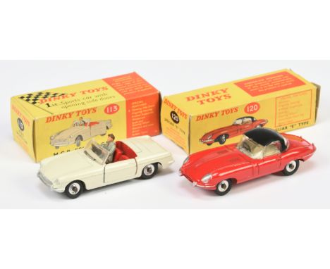 Dinky Toys A pair - (1) 113 MGB Sports Car - Off white body, red interior with figure , silver trim and spun hubs, (2) 120 Ja