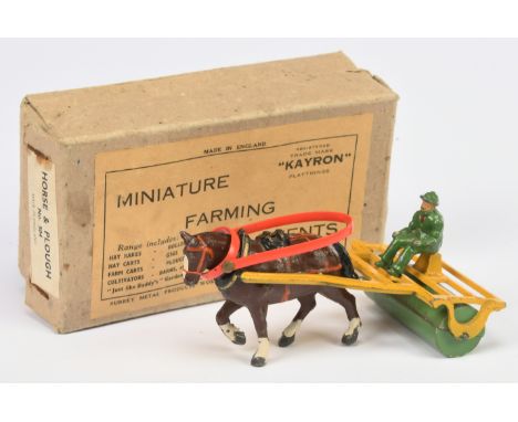 Kayron Farming Implement&nbsp; - Brown Horse with yellow and green roller, red reins - Good including lift off lid box with p