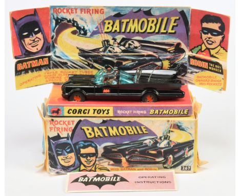 Corgi Toys 267 "Batman" Batmobile - Black body, red bat hubs, blue windows, with "Batman &amp; Robin" figures - Good Plus bri