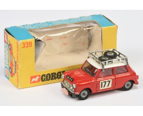 Corgi Toys 339 BMC Mini Cooper S "Rallye Monte Carlo" - Red body and interior, white&nbsp; roof with chrome rack and spare ca