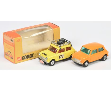 Corgi Toys A pair - (1) 308 BMC Mini Cooper S "Rallye Monte Carlo" - Yellow, red interior, Whizzwheels, racing No.177 - Excel