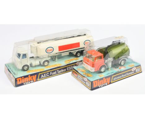 Dinky Toys A pair - (1) 451 Ford Johnston Road Sweeper - Orange cab, green back, silver chassis, cast hubs and (2) 945 AEC Ta