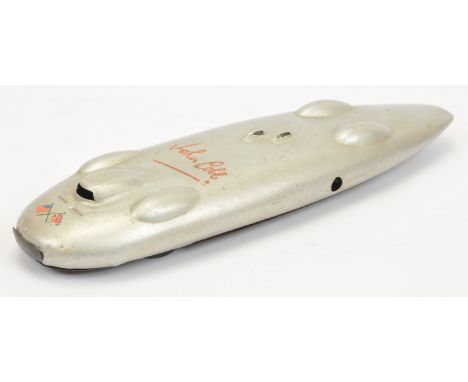 Minimodels John Cobb Racing Car, clockwork (untested), silver aluminium model with black baseplate, some play wear otherwise 