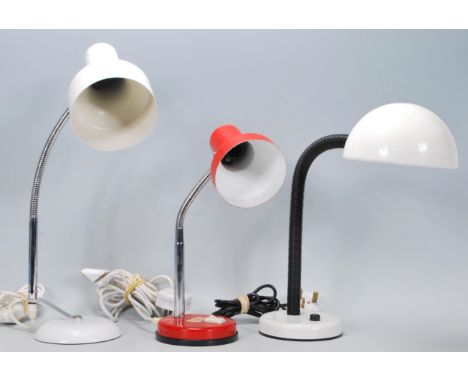 A good collection of three mid 20th century vintage desk / table lamps having gooseneck and circular base.