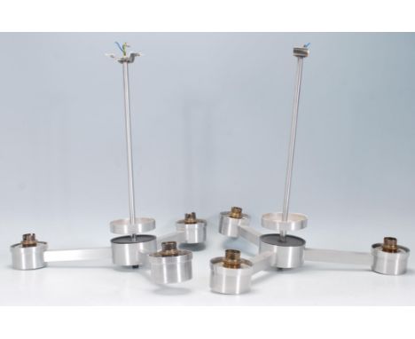 A matching pair of retro 20th Century chrome three barch ceiling light with rounded ends to each sconce.&nbsp;&nbsp;