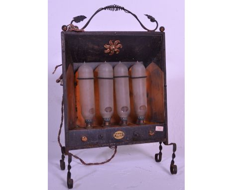 Antique 20th century arts and craft Ediswan Dowsing's Patent radiator heat floor lamp, having four Royal Ediswan Radiator 100