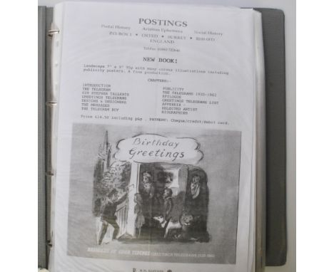 An album full of vintage Post Office Greeting Telegram papers dating from the early 20th Century. Many appear unused with som