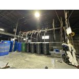 8-Lance Drum Siphoning Station with Raised Platform and Conveyor Belt