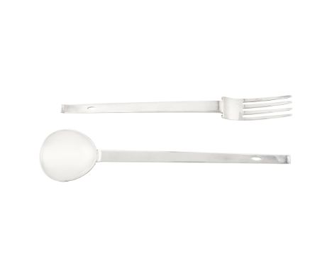 SABATTINI, AFTER CHARLES RENNIE MACKINTOSH 'NEWBERY' FORK AND KNIFE, DATED 1989 silver plate, in original box with leaflet, s