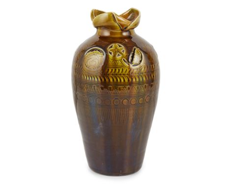 CHRISTOPHER DRESSER (1834-1904) FOR LINTHORPE ART POTTERY SHOULDERED VASE, CIRCA 1880 glazed earthenware, pierced to the shou