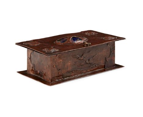 ENGLISH SCHOOL ARTS &amp; CRAFTS CASKET, DATED 1907 copper and enamel with repoussé decoration, bearing inscription MAY 1907(
