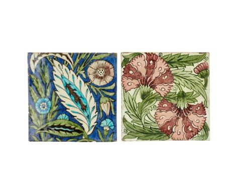 WILLIAM DE MORGAN (1839-1917) 'DOUBLE CARNATION' 8-INCH TILE, SAND'S END PERIOD, CIRCA 1890 glazed earthenware, impressed San