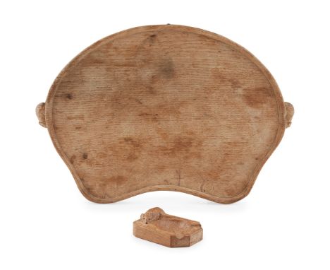 ROBERT 'MOUSEMAN' THOMPSON (1876-1955) LARGE KIDNEY-SHAPED TRAY, CIRCA 1970 oak, with a carved mouse signature to each end, 4