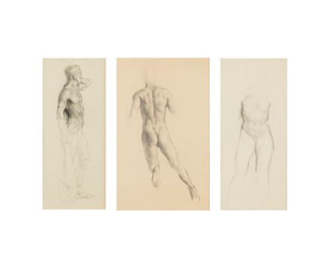 § VICTOR HUME MOODY (1896–1990) THREE NUDE STUDIES to include STUDY OF A RUNNING MAN, pencil, 45cm x 28cm; STUDY OF A STANDIN