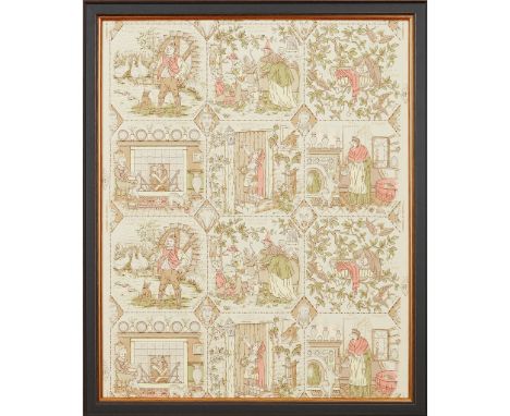 WALTER CRANE OR KATE GREENAWAY WALLPAPER FRAGMENT, CIRCA 1880 later framed, bears registration lozenge to selvedge(70cm x 56c