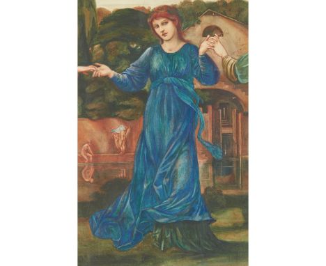 PRE-RAPHAELITE SCHOOL, AFTER SIR EDWARD COLEY BURNE-JONES FULL-LENGTH PORTRAIT OF A WOMAN, CIRCA watercolour, later mounted a