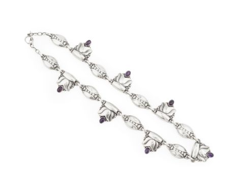 GEORG JENSEN (1866-1935) NECKLACE, CIRCA 1933-1944 sterling silver, set with amethyst cabochons, stamped maker's marks GJ/ ST