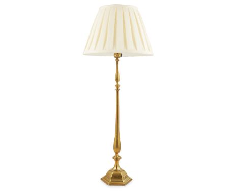 ATTRIBUTED TO FARADAY &amp; SON, LONDON ARTS &amp; CRAFTS TABLE LAMP, CIRCA 1900 brass, with later pleated shade(64cm high to