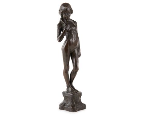 JAMES GRAY (FL. 1893-1925) FIGURE OF A GIRL bronze, mid-brown patina, signed to base J. GRAY(53cm high)