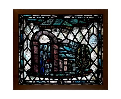 § GORDON MACWHIRTER WEBSTER (1908-1987) STAINED, PAINTED AND LEADED GLASS PANEL, CIRCA 1950 pendant for BRING ME UNTO THY HOL