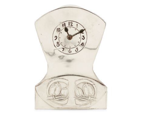 ARCHIBALD KNOX (1864-1933) FOR LIBERTY &amp; CO., LONDON 'TUDRIC' CLOCK, CIRCA 1905 polished pewter, stamped maker's marks TU