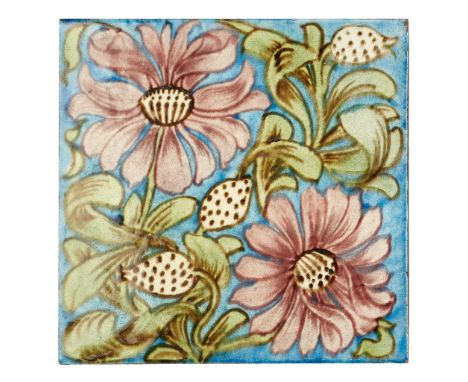 WILLIAM DE MORGAN (1839-1917) 'FLOWERS &amp; FOLIAGE' OR 'HONEYSUCKLE' 8-INCH TILE, CIRCA 1880 glazed earthenware, on a Crave