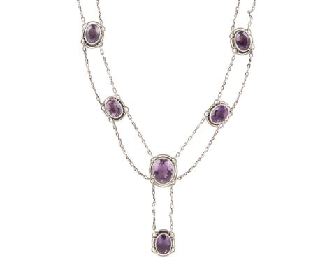 MURRLE BENNETT &amp; CO., LONDON ART NOUVEAU PENDANT NECKLACE, CIRCA 1910 silver, set with amethyst stones, stamped marks MBC