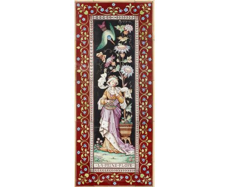 MINTON &amp; CO. TILE PANEL, 'LA REINE FLORE', CIRCA 1880 hand-coloured and printed tiles, later framed(105.5cm x 45cm)