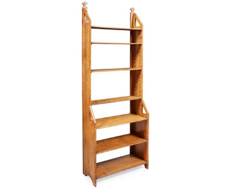 MANNER OF E. W. GODWIN AESTHETIC MOVEMENT OPEN BOOKCASE, CIRCA 1870 oak, with fixed top shelf and three adjustable shelves be