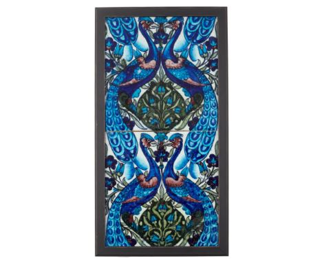 WILLIAM DE MORGAN (1839-1917) RARE TWO-TILE PANEL, EARLY FULHAM PERIOD, CIRCA 1890 glazed earthenware, comprising two 9-inch 
