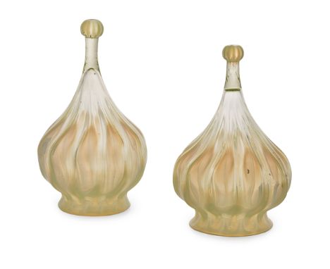 ATTRIBUTED TO JAMES POWELL &amp; SONS, WHITEFRIARS TWO LIGHT  SHADES, CIRCA 1890 opalescent glass(tallest 22.5cm high, the ot