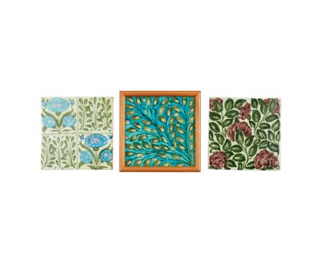 WILLIAM DE MORGAN (1839-1917) GROUP OF THREE 6-INCH  TILES, CIRCA 1885-1900 glazed earthenware, two with impressed Merton Abb