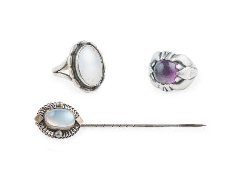 GEORG JENSEN (1866-1935)  RING, MARKS FOR 1933-44 sterling silver and amethyst, stamped maker's marks GJ/ 830/ DENMARK/ 830/ 