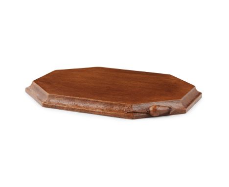 ROBERT 'MOUSEMAN' THOMPSON (1876-1955) BREAD BOARD, 1940S oak, with moulded rim and fully carved mouse signature(30.5cm acros