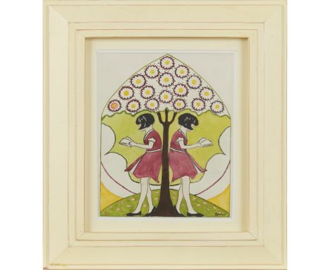 § ELIZABETH MARY WATT (1886-1954) TREE OF KNOWLEDGE watercolour and pencil, signed with initials lower right EMW(20cm x 15.5c